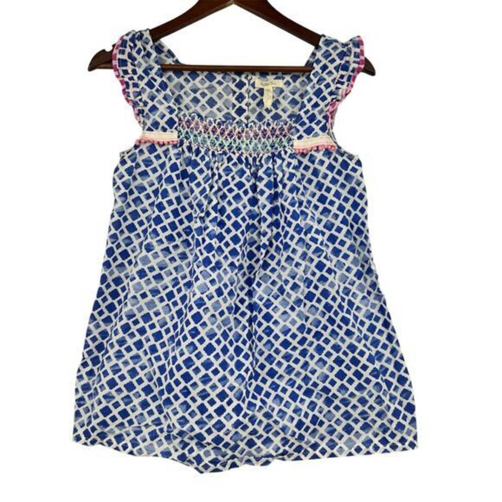 Matilda Jane Womens Blue Smocked Boho Tank Top Wandering Waters ruffles size XS